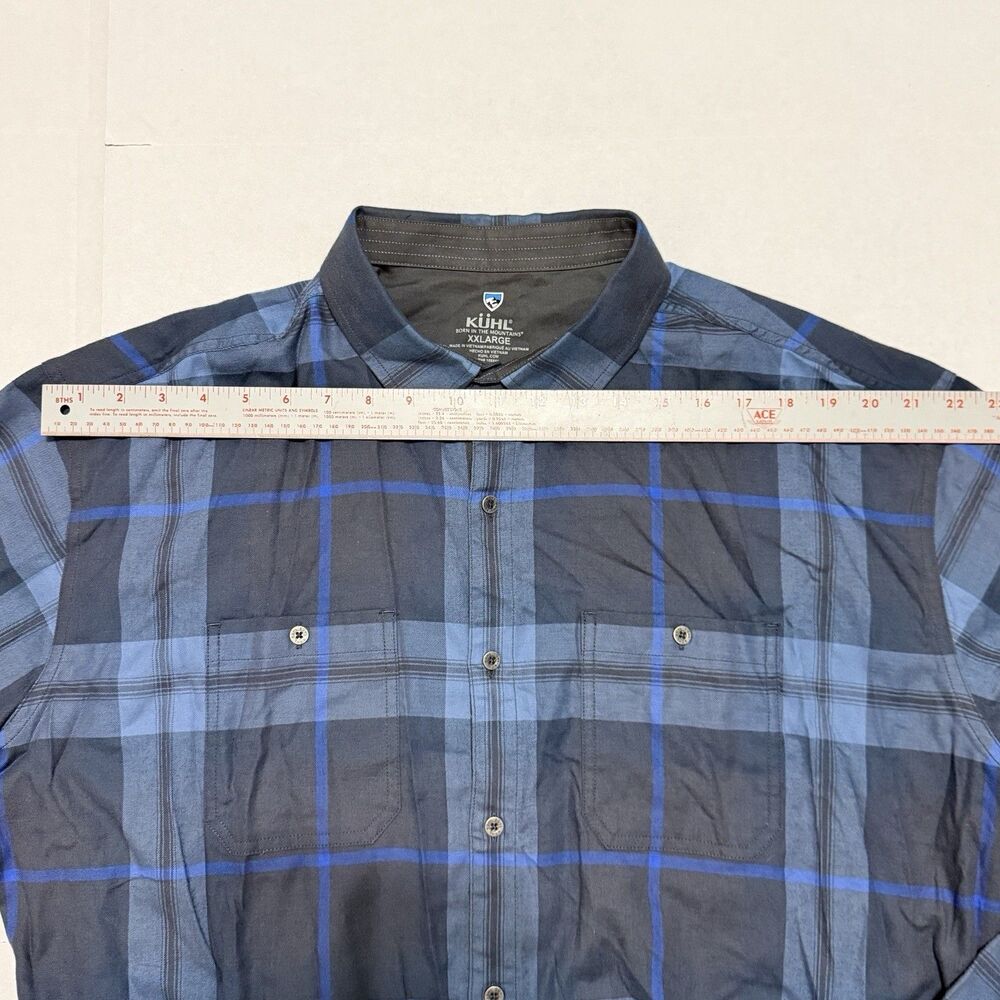 Kühl Fugitive Men’s 2XL Soft Flannel Button Up Blue Plaid Shirt Long Sleeve - Picture 8 of 13